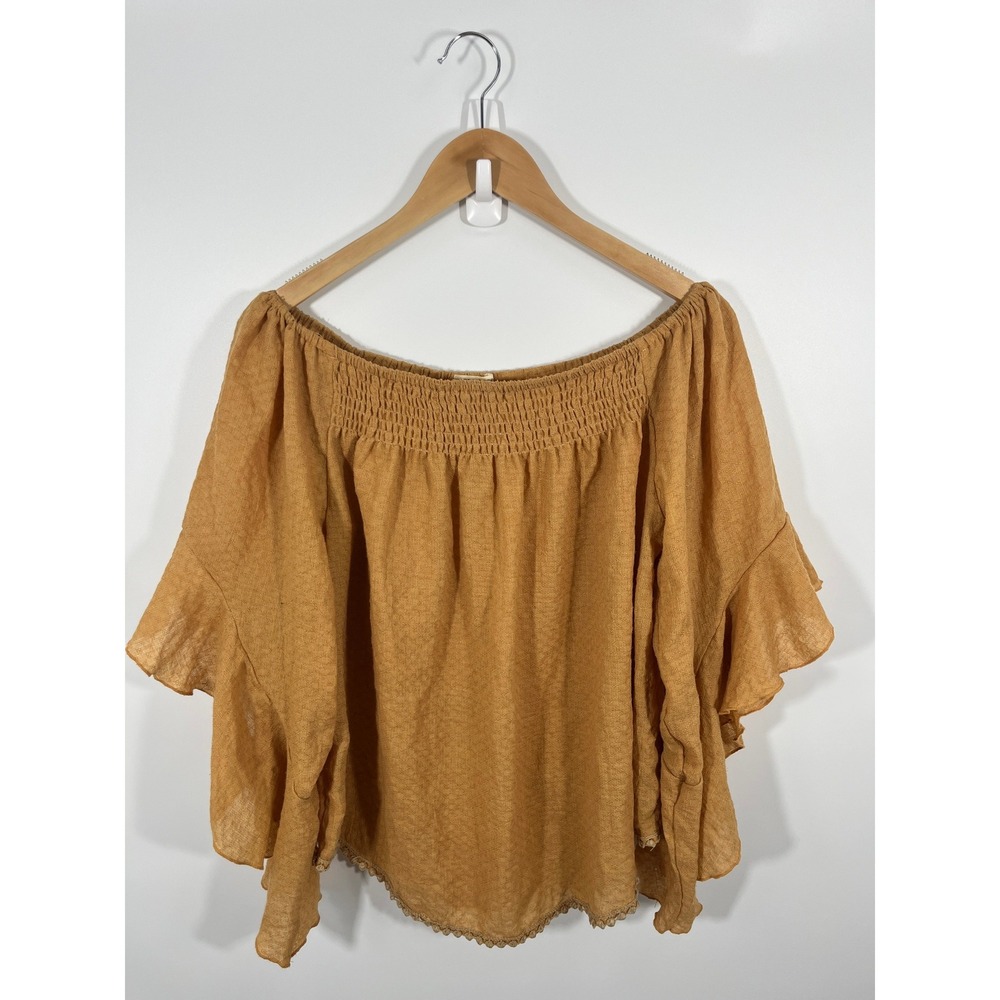 Womens Top L Yellow‎ Flare Sleeve Ruffle Ren Faire Princess Medieval Fairy
